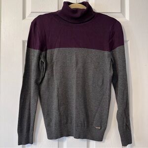 Calvin Klein Women’s Size M Color-Blocked Turtleneck Sweater Gray Purple
